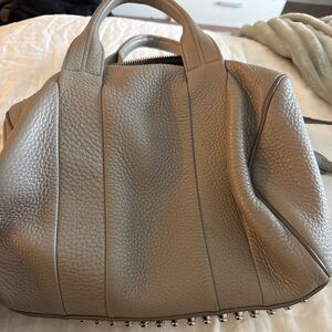 Alexander Wang Rockie Pebbled Leather Satchel – Grey w/ Silver Studs